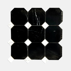 Octagon Marble Mosaic Arabescato Black LB01 Polished