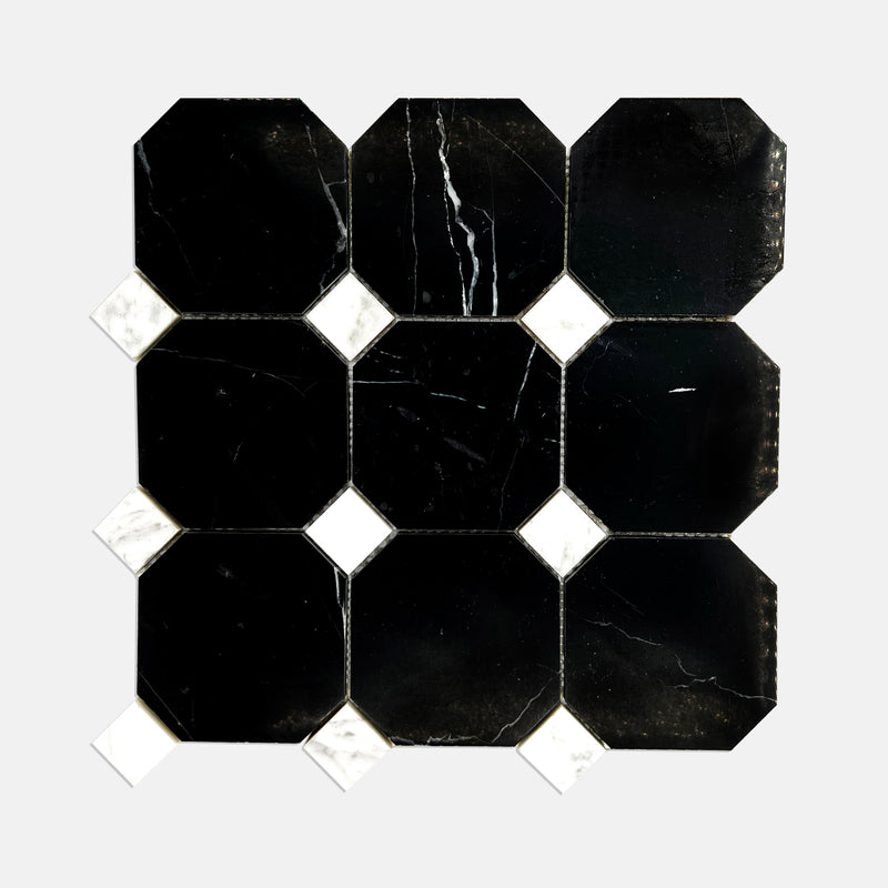 Octagon Marble Mosaic Arabescato Black LB01 Polished