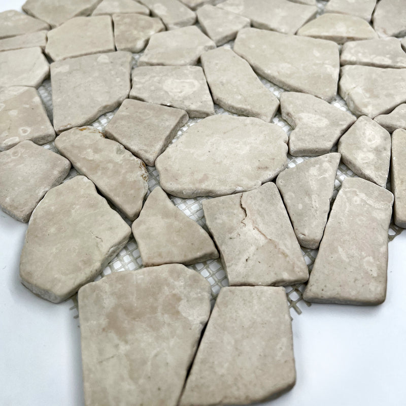 Crazy Pave Marble Mosaic Bianco Perlino LC01 Tumbled