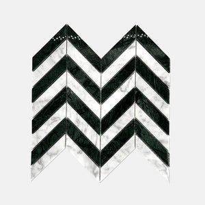 Chevron Marble Mosaic Indian Green Carrara White LG02 Polished