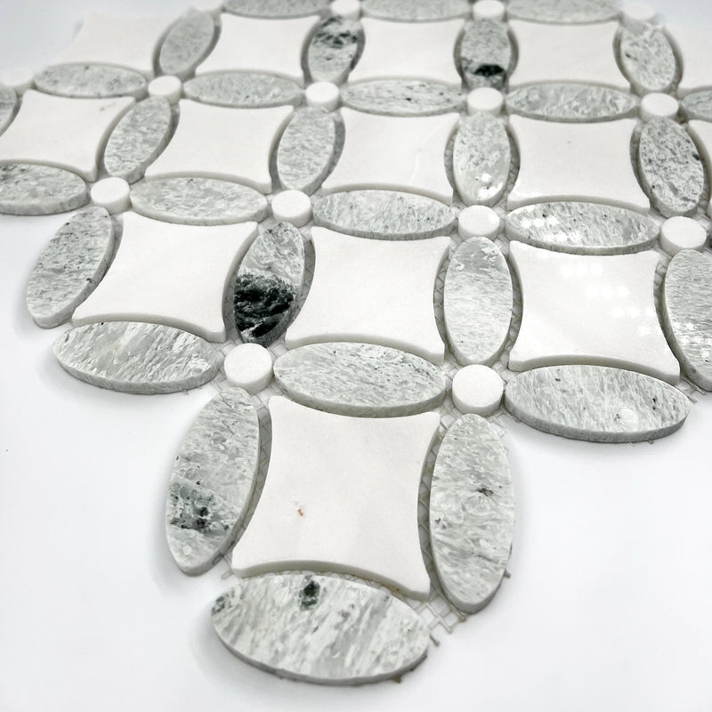 Round Marble Mosaic White Green LG05 Polished