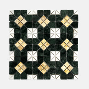 Square Marble Mosaic White Green LG07 Polished