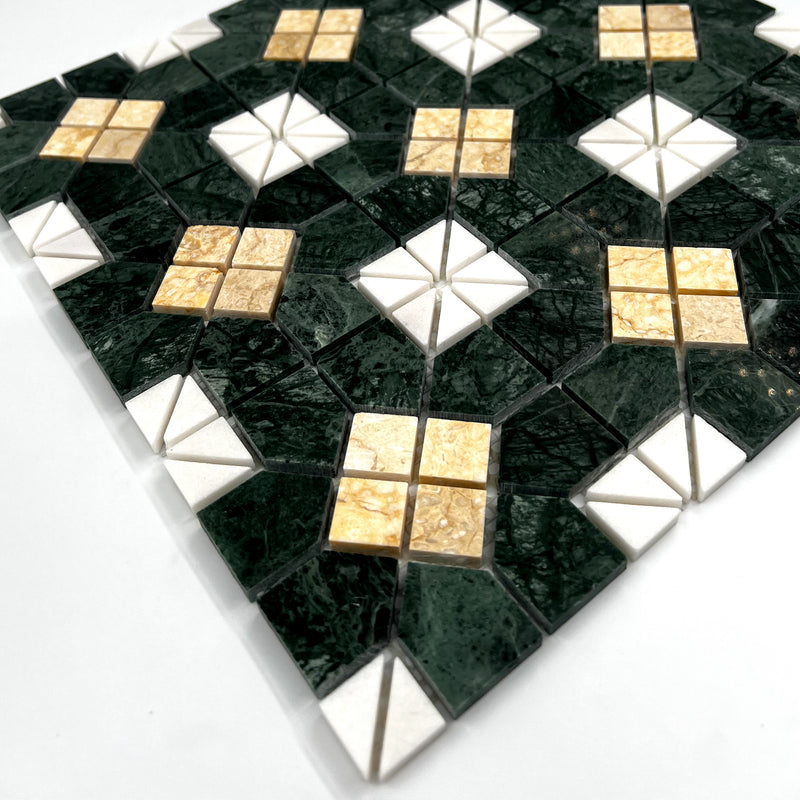 Square Marble Mosaic White Green LG07 Polished