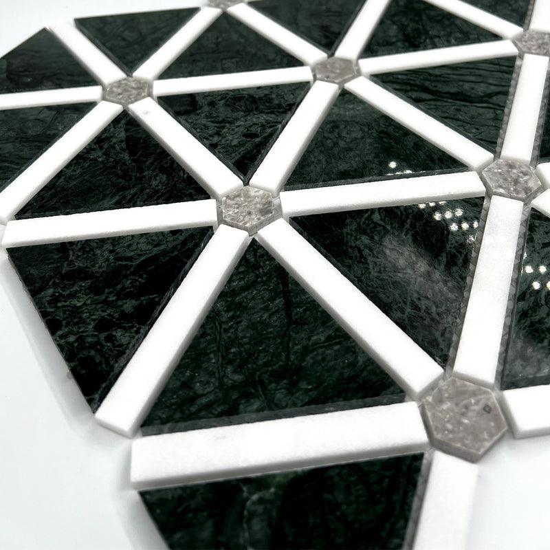 Triangle Marble Mosaic Green White Steel LG11 Polished