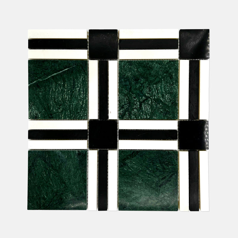 Square Marble Mosaic Green White Black LG12 Polished