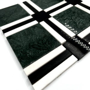 Square Marble Mosaic Green White Black LG12 Polished