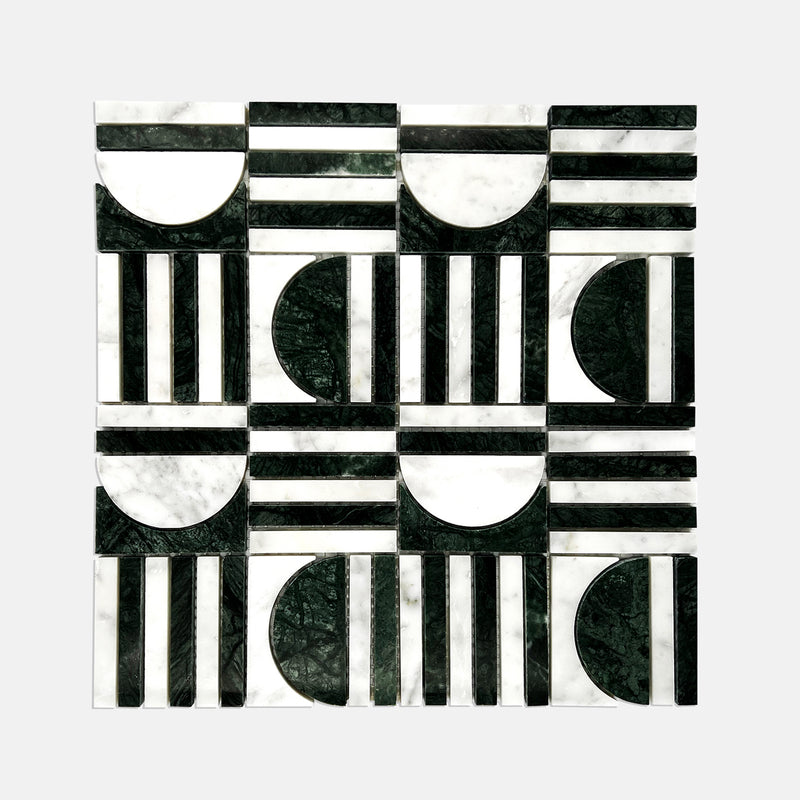Special Marble Mosaic Green Carrara White LG15 Polished