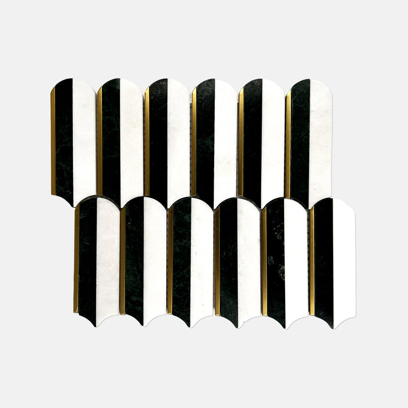 Feather Marble Mosaic Black White Steel LG16 Polished