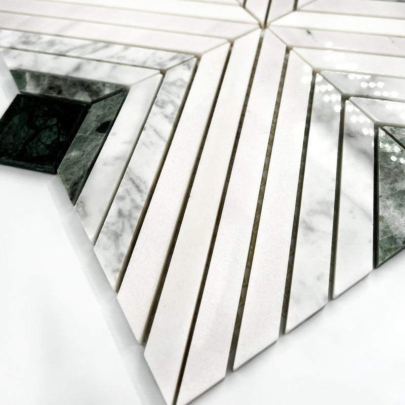 Puzzle Marble Mosaic Green White LG18 Polished