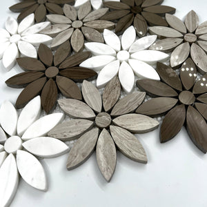 Flower Marble Mosaic White Grey LG19 Polished