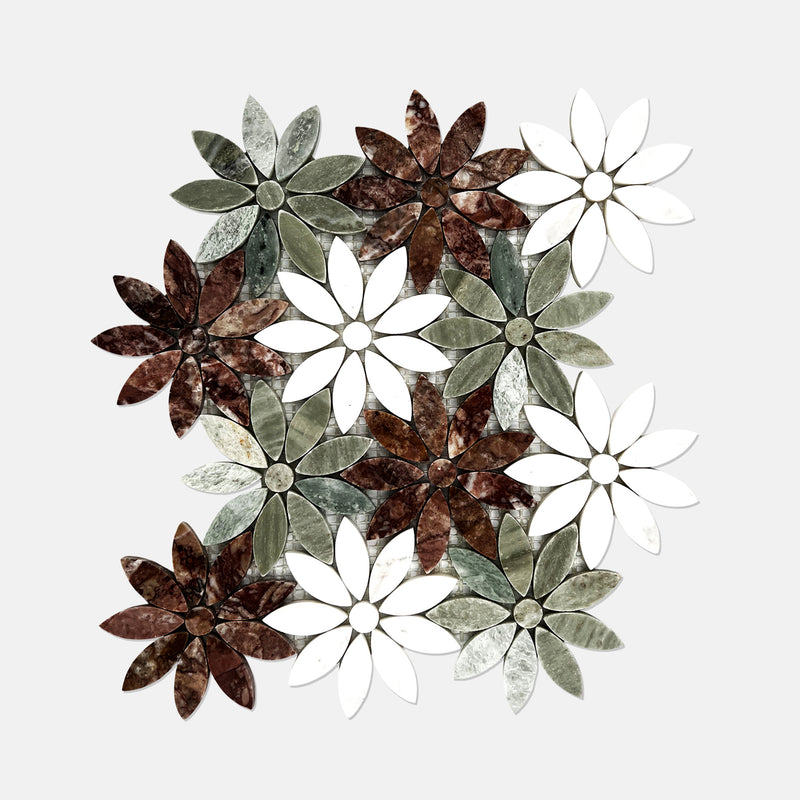 Flower Marble Mosaic Red Green White LG20 Polished