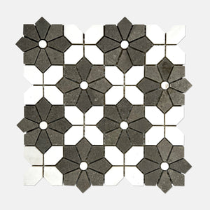 Flower Marble Mosaic White Grey LG21 Polished