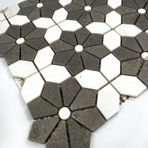 Flower Marble Mosaic White Grey LG21 Polished