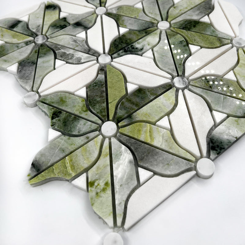 Flower Marble Mosaic Green White LG24 Polished