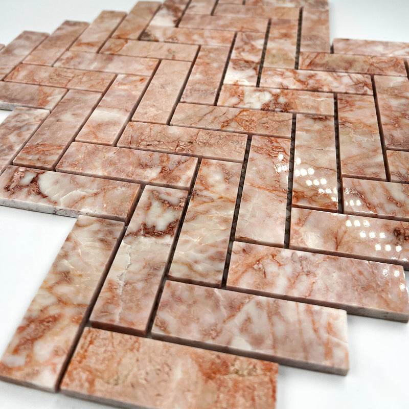 Herringbone Marble Mosaic Maple Red Granite LV09 Polished
