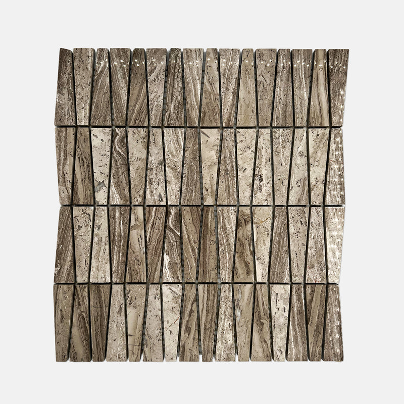 Trapezium Marble Mosaic Grey White Wood Grain LV13 Polished