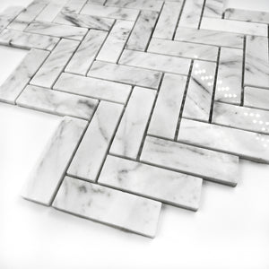 Herringbone Marble Mosaic Carrara White LW01 Polished