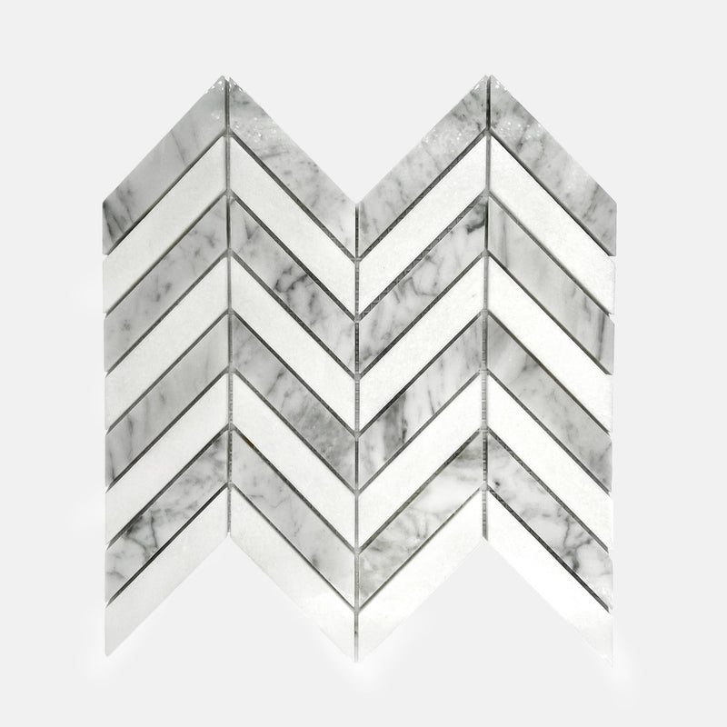 Chevron Marble Mosaic Carrara White LW02 Polished
