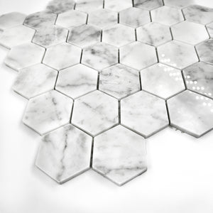 Hexagon Marble Mosaic Carrara White LW08 Polished