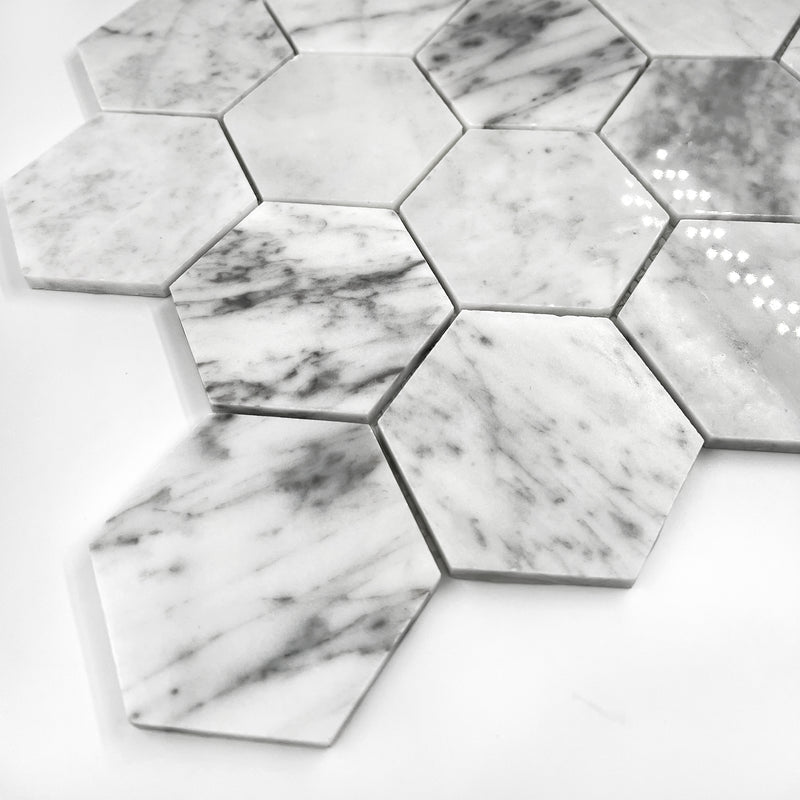 Hexagon Marble Mosaic Carrara White LW09 Polished
