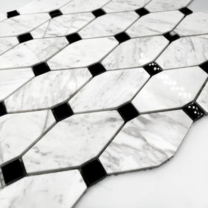Hexagon Marble Mosaic Carrara White Black LW10 Polished