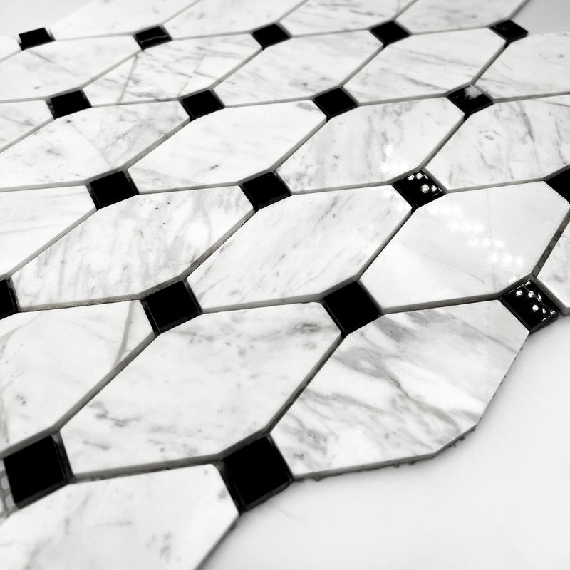 Hexagon Marble Mosaic Carrara White Black LW10 Polished