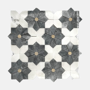 Flower Marble Mosaic White Grey LW25 Polished
