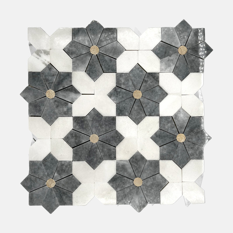 Flower Marble Mosaic White Grey LW25 Polished
