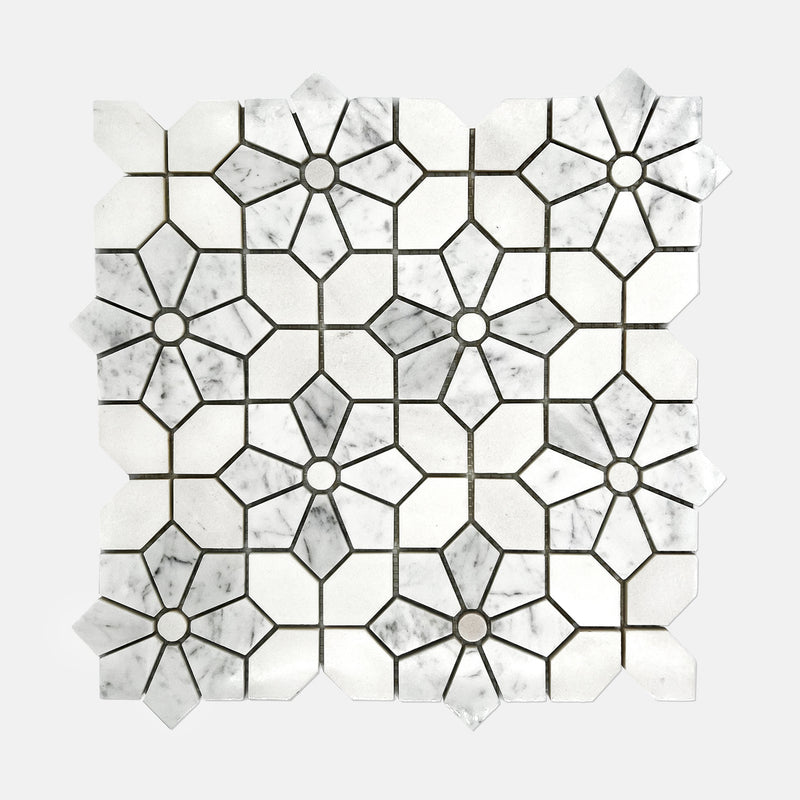 Flower Marble Mosaic Carrara White LW26 Polished