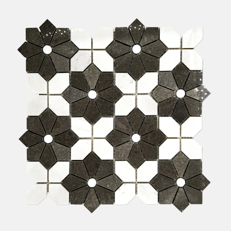 Flower Marble Mosaic White Grey LW27 Polished