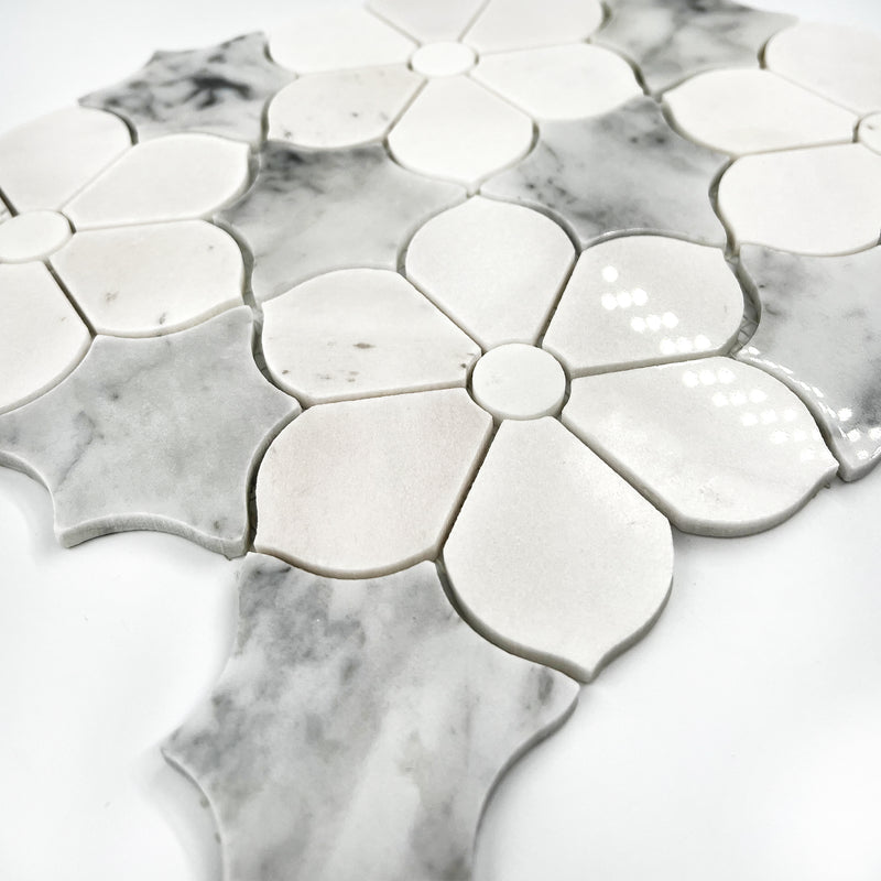 Flower Marble Mosaic Carrara White LW28 Polished