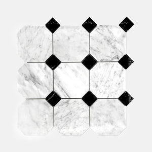 Octagon Marble Mosaic Carrara White Black LW33 Polished