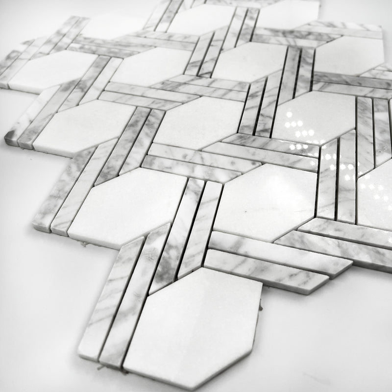 Hexagon Marble Mosaic Yugoslavia Carrara White LW37 Polished